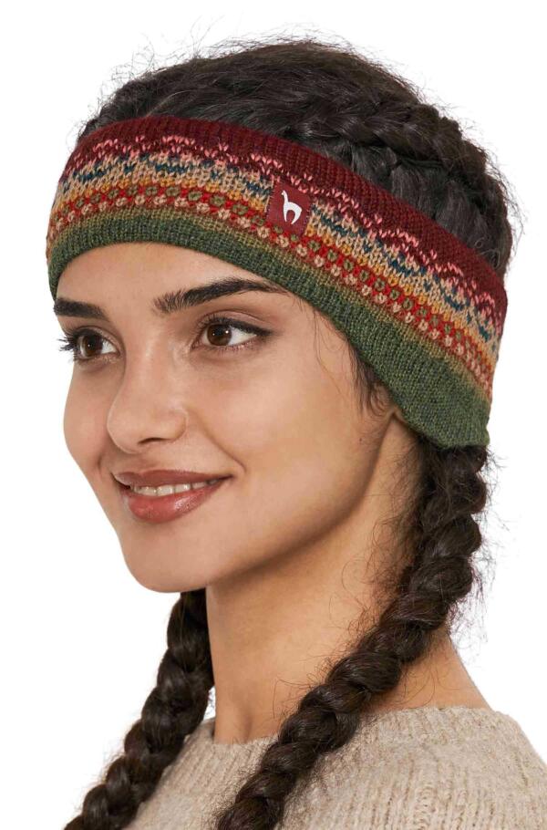 14015 1 Luna Stirnband Inka muster rot gruen Damen alpaca naturfaser organic